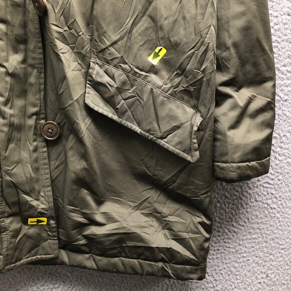 Theory Puffer Down Parka Military Coat Mens Medium Full Zip Coyote Fur Trim Hood - Picture 4 of 12